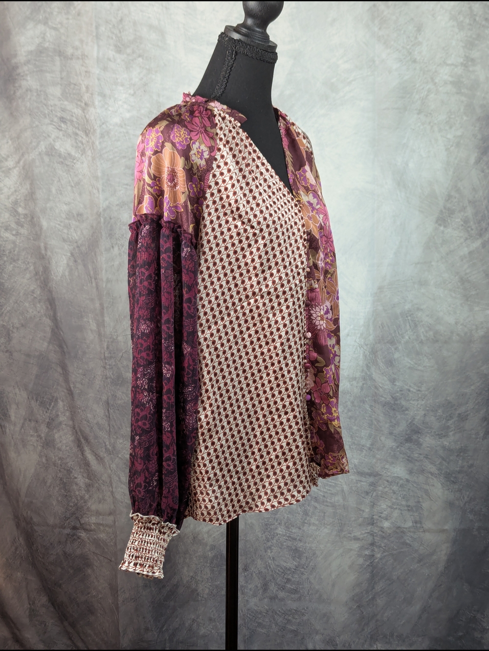 Mystree Plum & Rust Mixed-Print Peasant Blouse